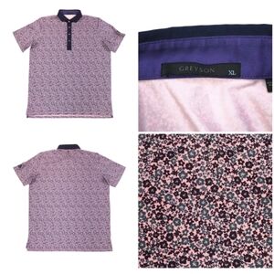 Greyson Polo Shirt Mens XL Pink & Blue Floral Performance Golf Stretch EUC